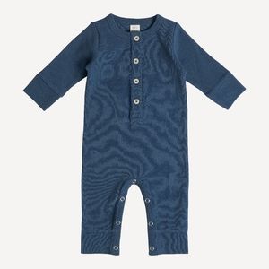 NWT 3T Kate Quinn Organics long sleeve sport union suit deep blue cotton